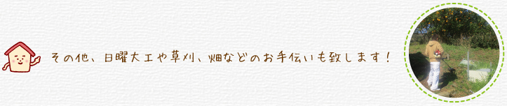 その他、日曜大工や草刈、畑などのお手伝いも致します！